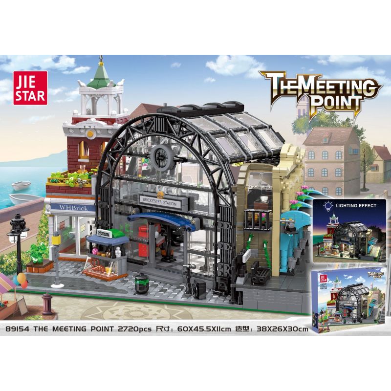 JIESTAR 89154 non  ĐIỂM ĐÓN TẠI SẢNH NHÀ GA bộ đồ chơi xếp lắp ráp ghép mô hình Modular Buildings THE MEETING POINT Mô Hình Nhà Cửa 2720 khối