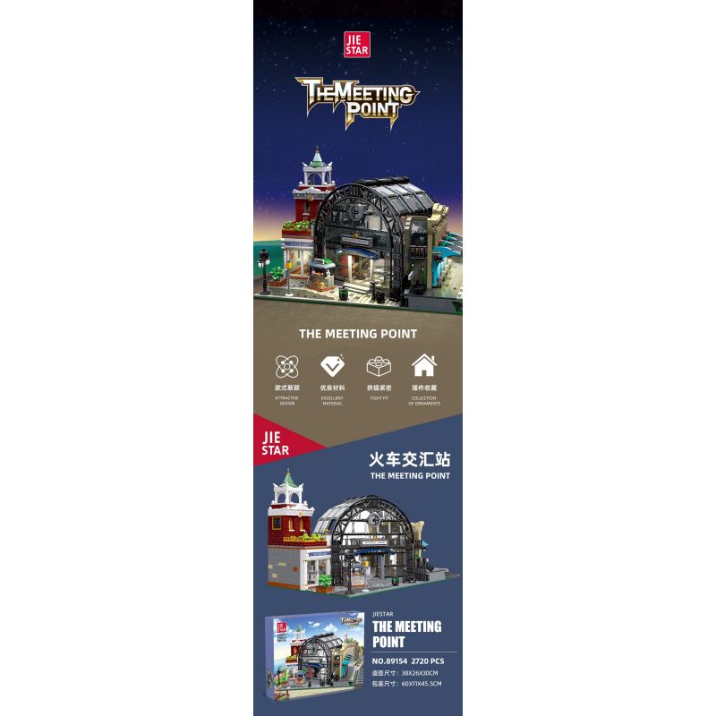 JIESTAR 89154 non  ĐIỂM ĐÓN TẠI SẢNH NHÀ GA bộ đồ chơi xếp lắp ráp ghép mô hình Modular Buildings THE MEETING POINT Mô Hình Nhà Cửa 2720 khối