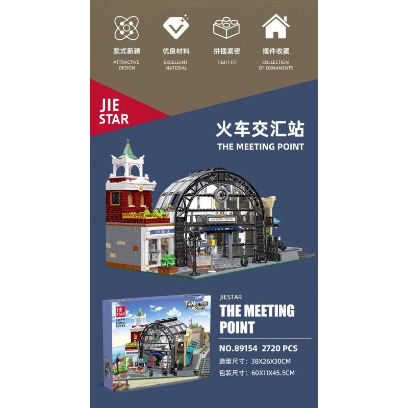 JIESTAR 89154 non  ĐIỂM ĐÓN TẠI SẢNH NHÀ GA bộ đồ chơi xếp lắp ráp ghép mô hình Modular Buildings THE MEETING POINT Mô Hình Nhà Cửa 2720 khối