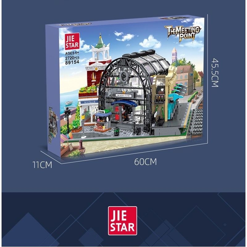 JIESTAR 89154 non  ĐIỂM ĐÓN TẠI SẢNH NHÀ GA bộ đồ chơi xếp lắp ráp ghép mô hình Modular Buildings THE MEETING POINT Mô Hình Nhà Cửa 2720 khối