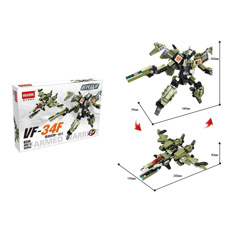 HSANHE CACO 6234 non Lego MÁY BAY TẤN CÔNG VF-34F bộ đồ chơi xếp lắp ráp ghép mô hình ARMED WARRIOR 351 khối