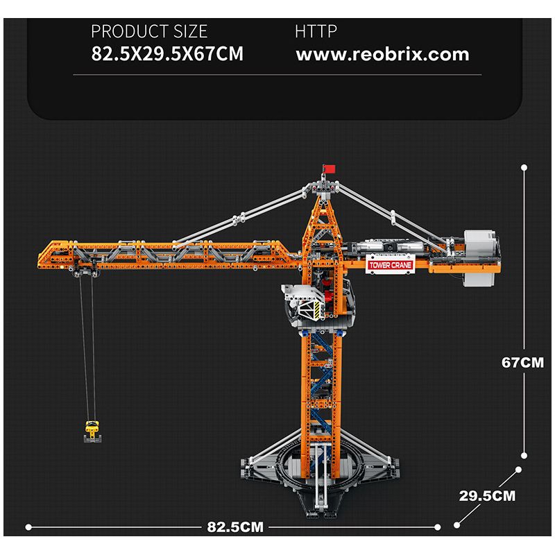 REOBRIX 22013 non  CẨU THÁP bộ đồ chơi xếp lắp ráp ghép mô hình  TOWER CRANE Kỹ Thuật Công Nghệ Cao Mô Hình Phương Tiện 1288 khối