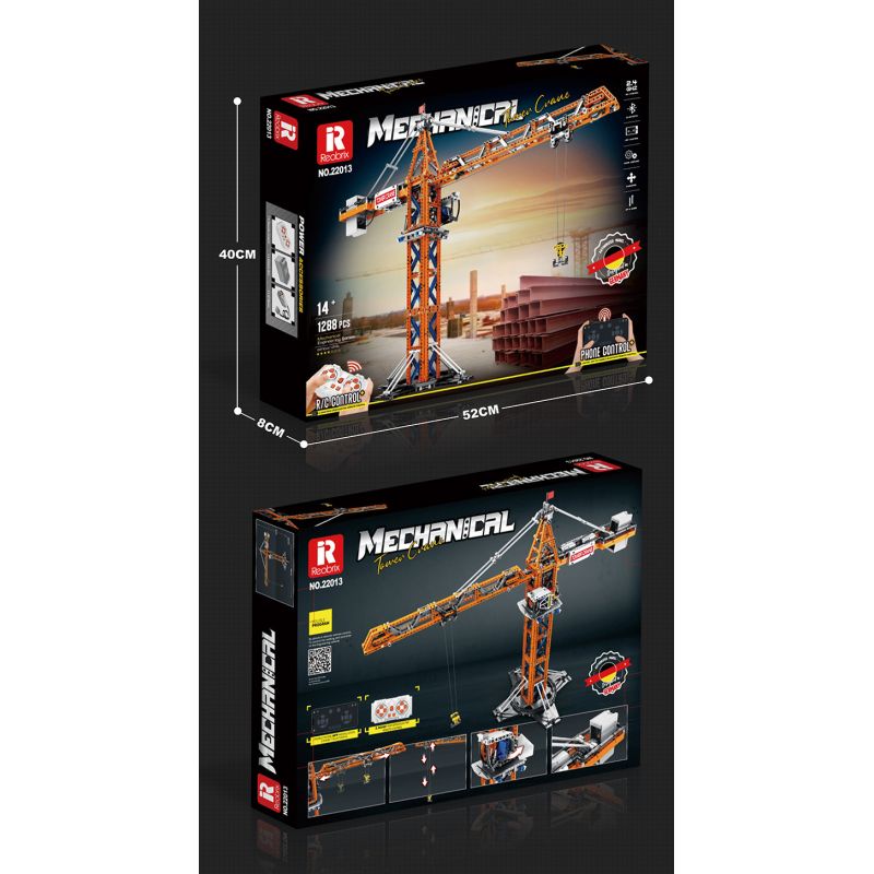 REOBRIX 22013 non  CẨU THÁP bộ đồ chơi xếp lắp ráp ghép mô hình  TOWER CRANE Kỹ Thuật Công Nghệ Cao Mô Hình Phương Tiện 1288 khối