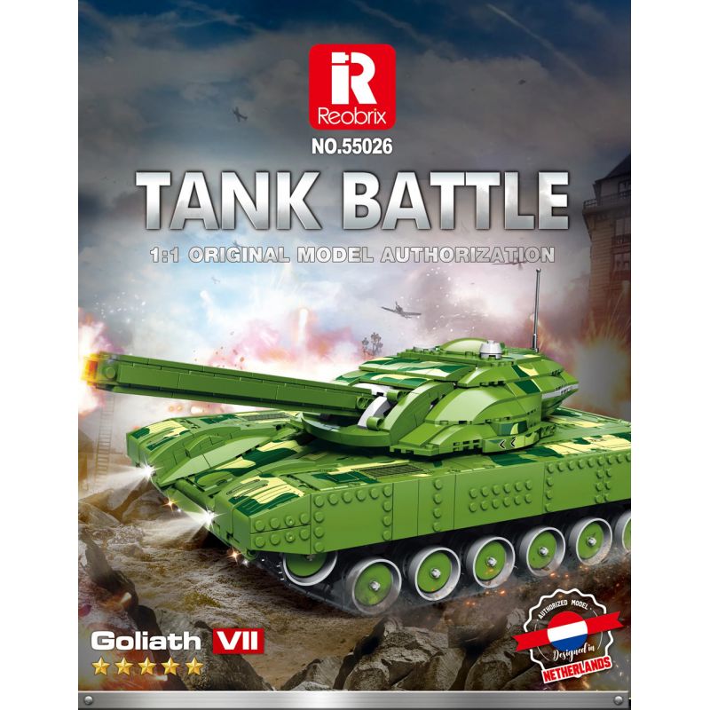 REOBRIX 55026 non  TRẬN CHIẾN XE TĂNG ĐIỀU KHIỂN TỪ XA GOLIATH VII bộ đồ chơi xếp lắp ráp ghép mô hình Military Army TANK BATTLE Quân Sự Bộ Đội 1516 khối