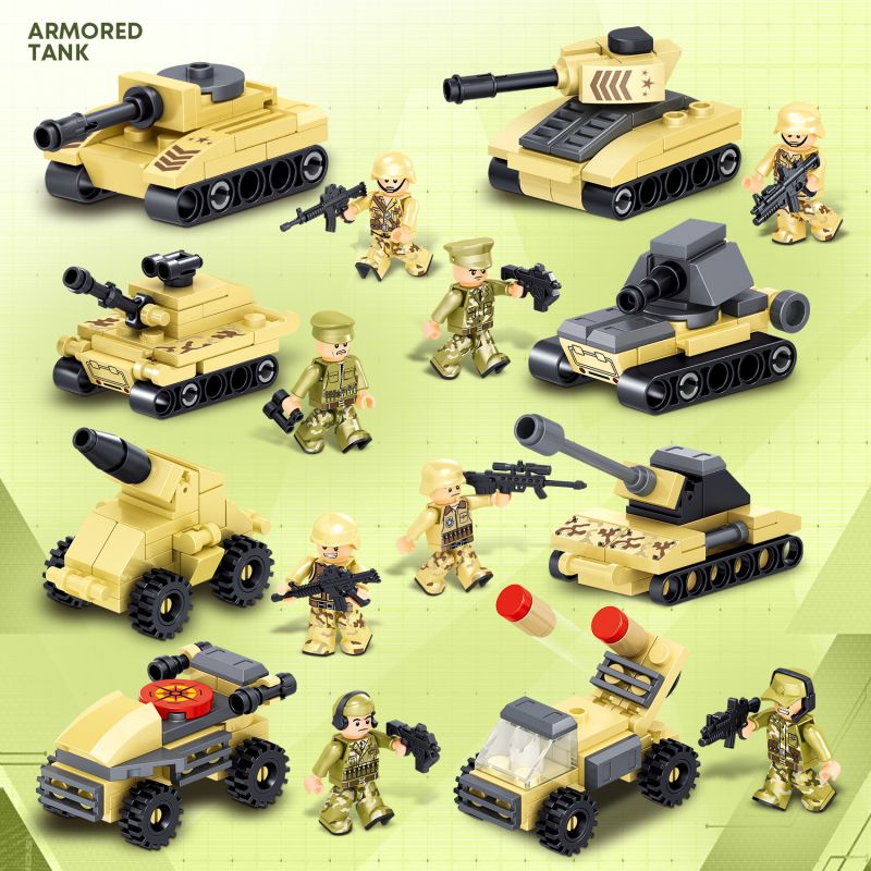 ZHEGAO QL0179 0179 non  8 TỔ HỢP XE TĂNG BỌC THÉP bộ đồ chơi xếp lắp ráp ghép mô hình Military Army Quân Sự Bộ Đội