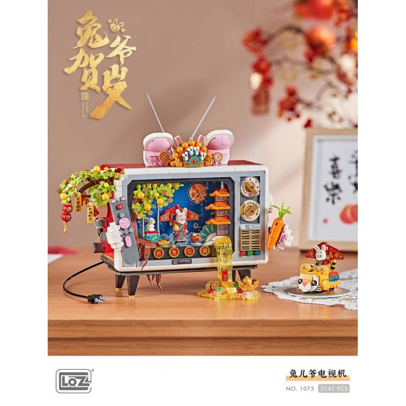 LOZ 1073 non  ÔNG NỘI THỎ TV bộ đồ chơi xếp lắp ráp ghép mô hình Chinese Traditional Festivals Lễ Hội Cổ Truyền 2141 khối