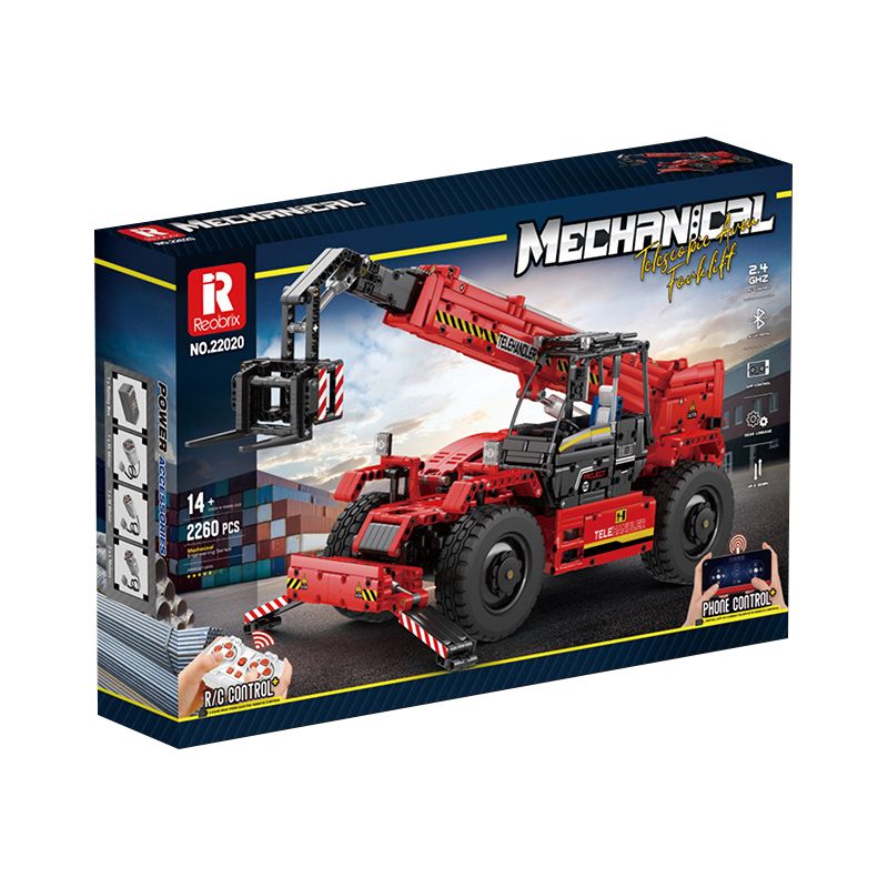 REOBRIX 22020 non  NGƯỜI ĐIỀU KHIỂN TỪ XA bộ đồ chơi xếp lắp ráp ghép mô hình  TELESCOPIC ARM FORKLIFT Kỹ Thuật Công Nghệ Cao Mô Hình Phương Tiện 2260 khối