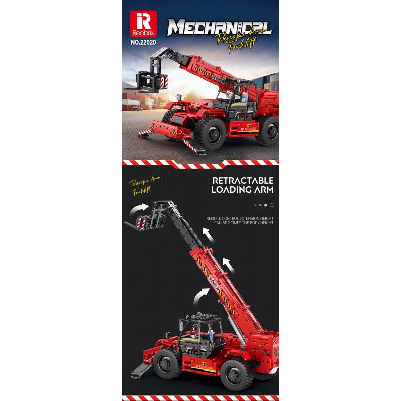 REOBRIX 22020 non  NGƯỜI ĐIỀU KHIỂN TỪ XA bộ đồ chơi xếp lắp ráp ghép mô hình  TELESCOPIC ARM FORKLIFT Kỹ Thuật Công Nghệ Cao Mô Hình Phương Tiện 2260 khối