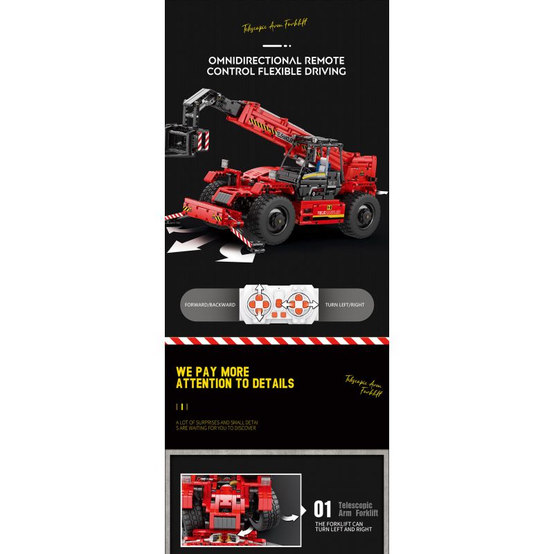 REOBRIX 22020 non  NGƯỜI ĐIỀU KHIỂN TỪ XA bộ đồ chơi xếp lắp ráp ghép mô hình  TELESCOPIC ARM FORKLIFT Kỹ Thuật Công Nghệ Cao Mô Hình Phương Tiện 2260 khối