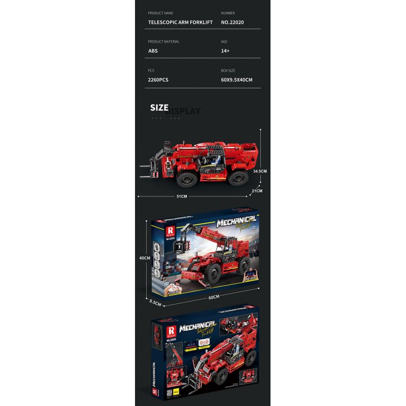 REOBRIX 22020 non  NGƯỜI ĐIỀU KHIỂN TỪ XA bộ đồ chơi xếp lắp ráp ghép mô hình  TELESCOPIC ARM FORKLIFT Kỹ Thuật Công Nghệ Cao Mô Hình Phương Tiện 2260 khối