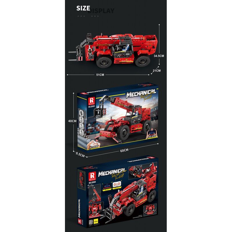 REOBRIX 22020 non  NGƯỜI ĐIỀU KHIỂN TỪ XA bộ đồ chơi xếp lắp ráp ghép mô hình  TELESCOPIC ARM FORKLIFT Kỹ Thuật Công Nghệ Cao Mô Hình Phương Tiện 2260 khối