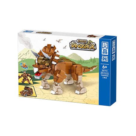 ZHEGAO QL1743 1743 non  KHỦNG LONG BỊ ÁM ẢNH TRICERATOPS bộ đồ chơi xếp lắp ráp ghép mô hình DINOSAUR 697 khối