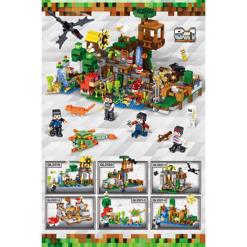 ZHEGAO QL2521 2521 non  CUỘC PHIÊU LƯU TRANG TRẠI THÔ bộ đồ chơi xếp lắp ráp ghép mô hình Minecraft CUBE WORLD Game Xây Dựng 1011 khối