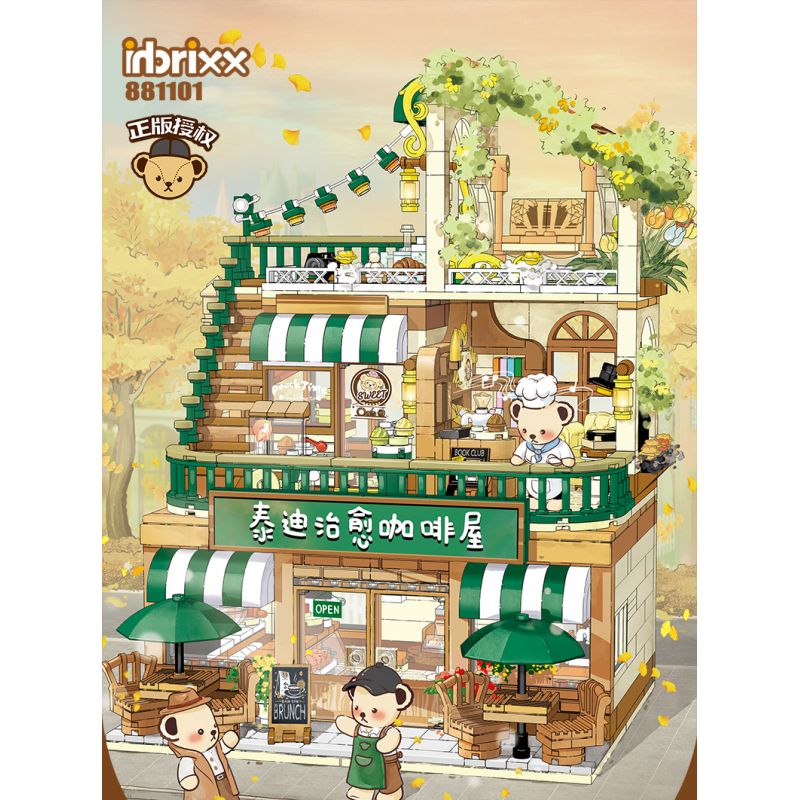 INBRIXX 881101 non  QUÁN CÀ PHÊ CHỮA BỆNH TEDDY bộ đồ chơi xếp lắp ráp ghép mô hình 1381 khối