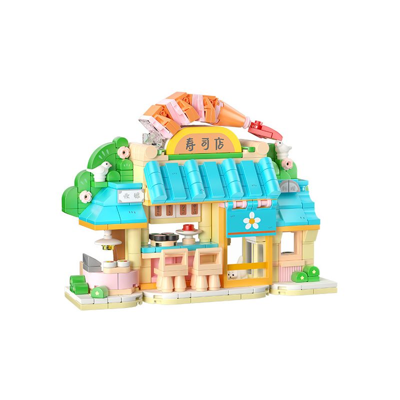 WEKKI 516406 non Lego NHÀ HÀNG SUSHI CHIBI MARUKO bộ đồ chơi xếp lắp ráp ghép mô hình