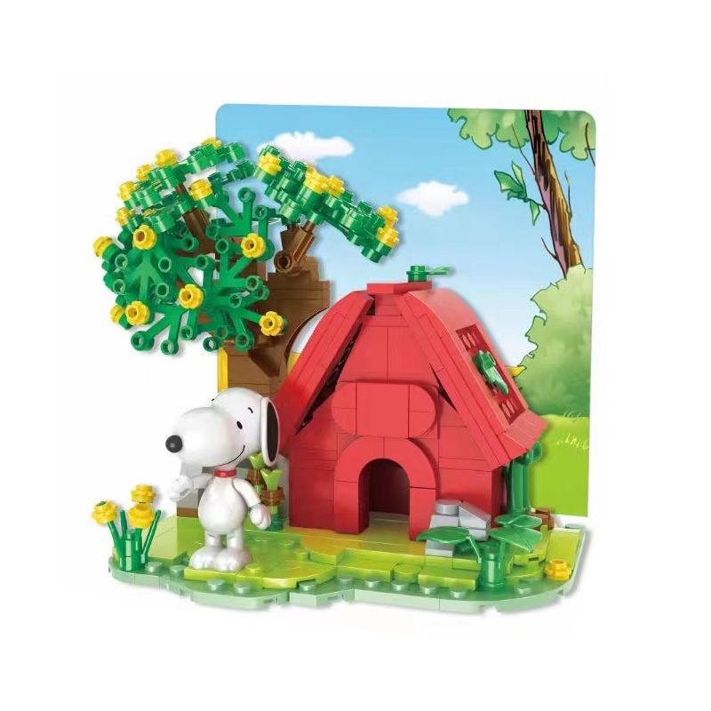 HSANHE CACO S002 non Lego NGÔI NHÀ MÀU ĐỎ SNOOPY CẢNH bộ đồ chơi xếp lắp ráp ghép mô hình PEANUTS SNOOPY Chú Chó 315 khối