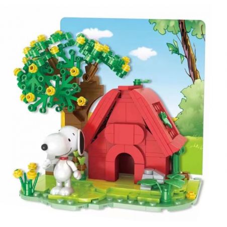 HSANHE CACO S002 non  NGÔI NHÀ MÀU ĐỎ SNOOPY CẢNH bộ đồ chơi xếp lắp ráp ghép mô hình PEANUTS SNOOPY Chú Chó 315 khối