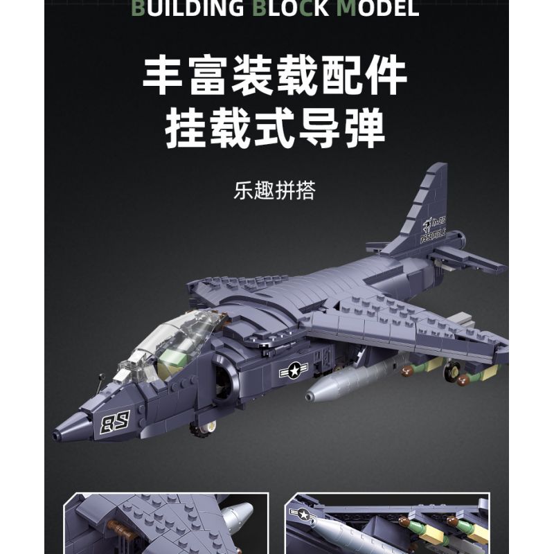 JIESTAR 61052 non  MÁY BAY CƯỜNG KÍCH AV-8 SEA HARRIER II bộ đồ chơi xếp lắp ráp ghép mô hình Frozen AV-8 II Nữ Hoàng Băng Giá 807 khối
