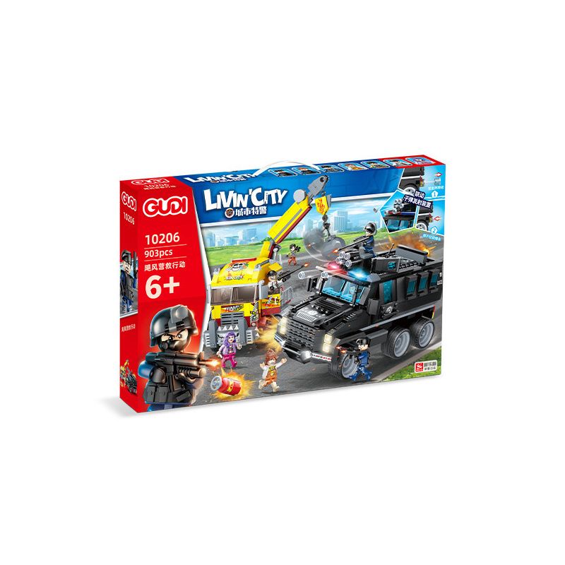 GUDI 10206 non  HOẠT ĐỘNG CỨU HỘ BÃO bộ đồ chơi xếp lắp ráp ghép mô hình Police LIVIN'CITY Cảnh Sát 903 khối
