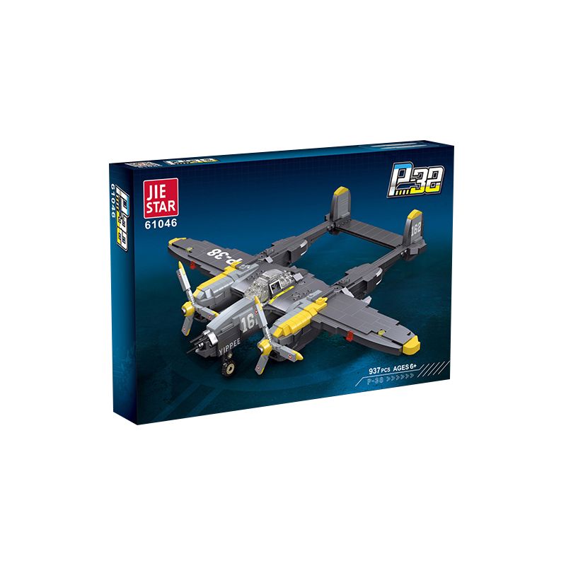JIESTAR 61046 non  MÁY BAY CHIẾN ĐẤU P-38 tỷ lệ 1:14 bộ đồ chơi xếp lắp ráp ghép mô hình Military Army Quân Sự Bộ Đội 937 khối