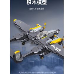 JIESTAR 61046 non  MÁY BAY CHIẾN ĐẤU P-38 tỷ lệ 1:14 bộ đồ chơi xếp lắp ráp ghép mô hình Military Army Quân Sự Bộ Đội 937 khối