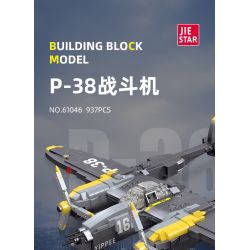 JIESTAR 61046 non  MÁY BAY CHIẾN ĐẤU P-38 tỷ lệ 1:14 bộ đồ chơi xếp lắp ráp ghép mô hình Military Army Quân Sự Bộ Đội 937 khối