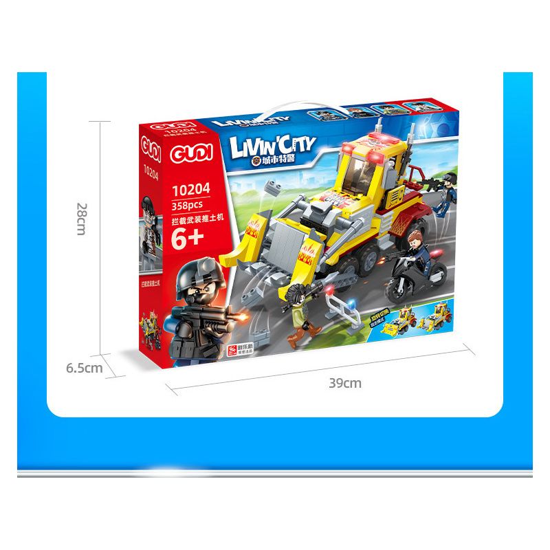 GUDI 10204 non  CHẶN XE ???I CÓ VŨ TRANG bộ đồ chơi xếp lắp ráp ghép mô hình Police LIVIN'CITY Cảnh Sát 358 khối