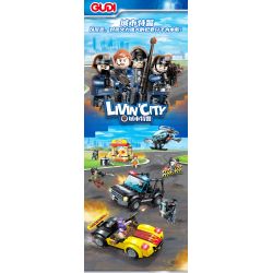 GUDI 10201 non  HỘP TRƯNG BÀY CẢNH SÁT ĐẶC NHIỆM THÀNH PHỐ 4 KIỂU bộ đồ chơi xếp lắp ráp ghép mô hình City LIVIN'CITY 464 khối