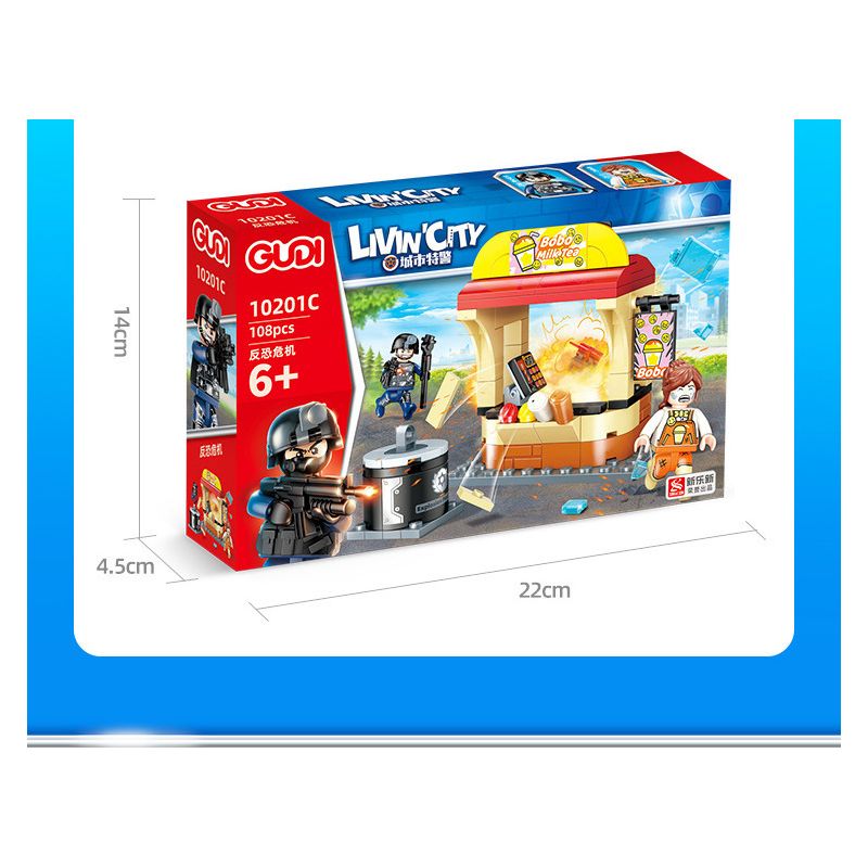 GUDI 10201 non  HỘP TRƯNG BÀY CẢNH SÁT ĐẶC NHIỆM THÀNH PHỐ 4 KIỂU bộ đồ chơi xếp lắp ráp ghép mô hình City LIVIN'CITY 464 khối