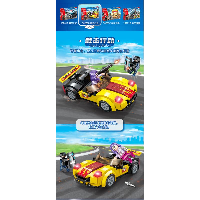 GUDI 10201 non  HỘP TRƯNG BÀY CẢNH SÁT ĐẶC NHIỆM THÀNH PHỐ 4 KIỂU bộ đồ chơi xếp lắp ráp ghép mô hình City LIVIN'CITY 464 khối