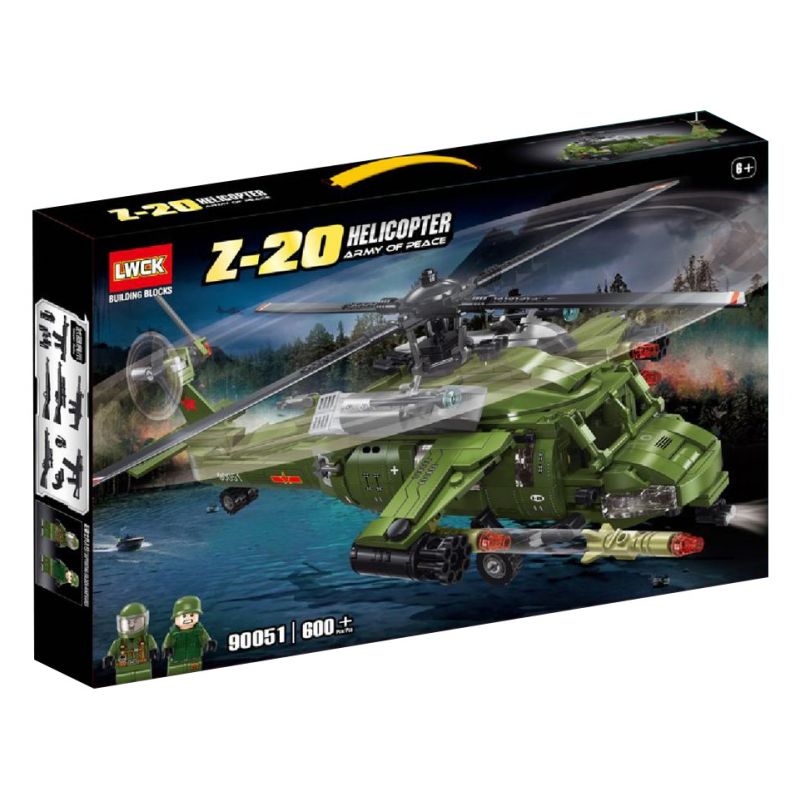 LWCK 90051 non Lego TRỰC THĂNG Z-20 bộ đồ chơi xếp lắp ráp ghép mô hình Military Army ARMY OF PEACE Z-20 HELICOPTER Quân Sự Bộ Đội 600 khối