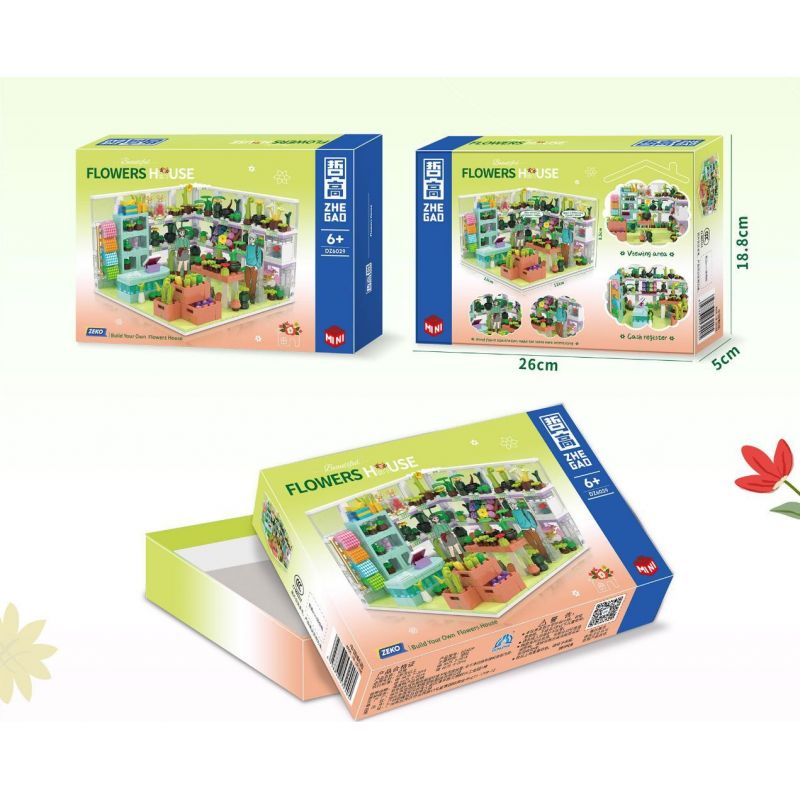 ZHEGAO DZ6029 6029 non  CỬA HÀNG HOA bộ đồ chơi xếp lắp ráp ghép mô hình Girl FLOWERS HOUSE Con Gái 591 khối