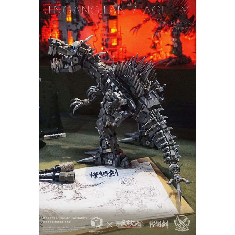 INSPIRE QD66002 66002 non  CINDERSTEEL SWORD CƠ KHÍ SPINOSAURUS bộ đồ chơi xếp lắp ráp ghép mô hình AGILITY