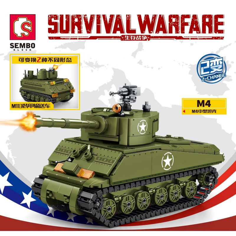 SEMBO 207008 non  XE TĂNG HẠNG TRUNG M4 bộ đồ chơi xếp lắp ráp ghép mô hình Military Army Quân Sự Bộ Đội 649 khối