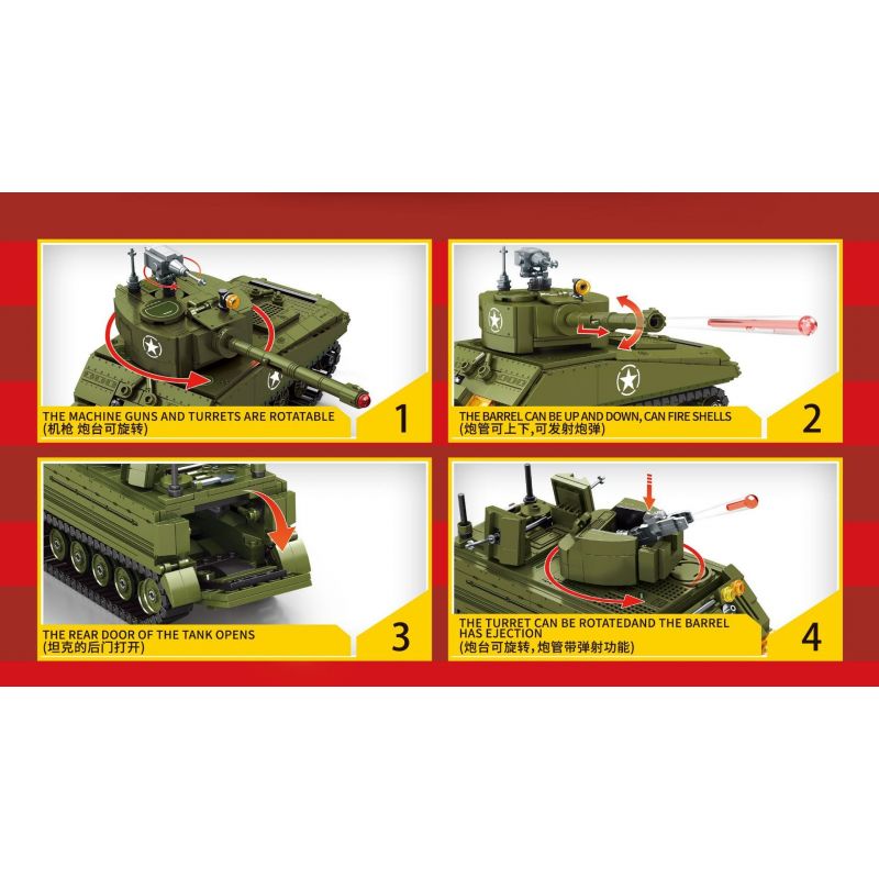 SEMBO 207008 non  XE TĂNG HẠNG TRUNG M4 bộ đồ chơi xếp lắp ráp ghép mô hình Military Army Quân Sự Bộ Đội 649 khối