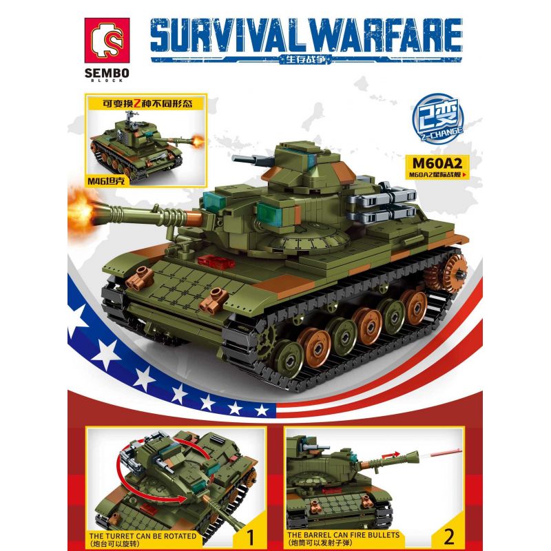 SEMBO 207007 non  XE TĂNG CHIẾN ĐẤU CHỦ LỰC M60A2 "STARSHIP" tỷ lệ 1:14 bộ đồ chơi xếp lắp ráp ghép mô hình Military Army Quân Sự Bộ Đội 701 khối