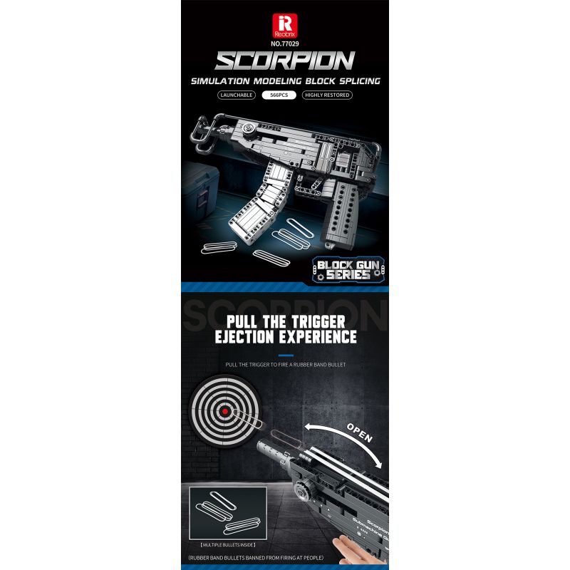 REOBRIX 77029 non  SÚNG TIỂU LIÊN BỌ CẠP bộ đồ chơi xếp lắp ráp ghép mô hình  SCORPION SUBMACHINE GUN Kỹ Thuật Công Nghệ Cao Mô Hình Phương Tiện 566 khối