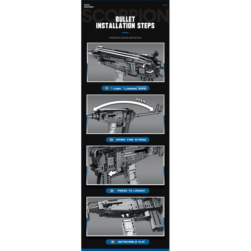 REOBRIX 77029 non  SÚNG TIỂU LIÊN BỌ CẠP bộ đồ chơi xếp lắp ráp ghép mô hình  SCORPION SUBMACHINE GUN Kỹ Thuật Công Nghệ Cao Mô Hình Phương Tiện 566 khối