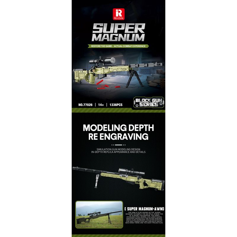 REOBRIX 77026 non  SÚNG TRƯỜNG BẮN TỈA AWM SUPER MAGNUM bộ đồ chơi xếp lắp ráp ghép mô hình  SUPER MAGNUM AWM Kỹ Thuật Công Nghệ Cao Mô Hình Phương Tiện 1336 khối