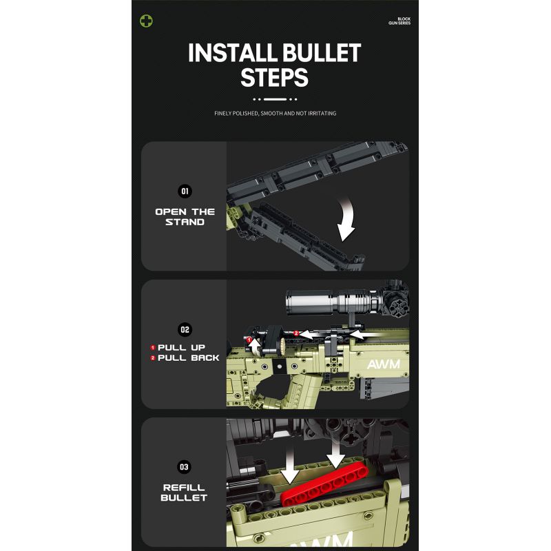 REOBRIX 77026 non  SÚNG TRƯỜNG BẮN TỈA AWM SUPER MAGNUM bộ đồ chơi xếp lắp ráp ghép mô hình  SUPER MAGNUM AWM Kỹ Thuật Công Nghệ Cao Mô Hình Phương Tiện 1336 khối