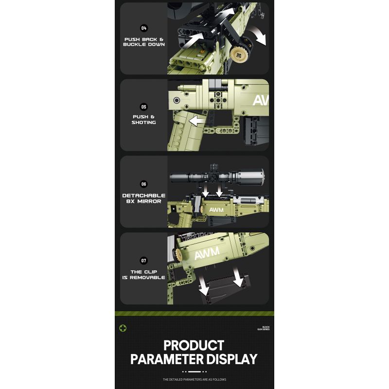 REOBRIX 77026 non  SÚNG TRƯỜNG BẮN TỈA AWM SUPER MAGNUM bộ đồ chơi xếp lắp ráp ghép mô hình  SUPER MAGNUM AWM Kỹ Thuật Công Nghệ Cao Mô Hình Phương Tiện 1336 khối