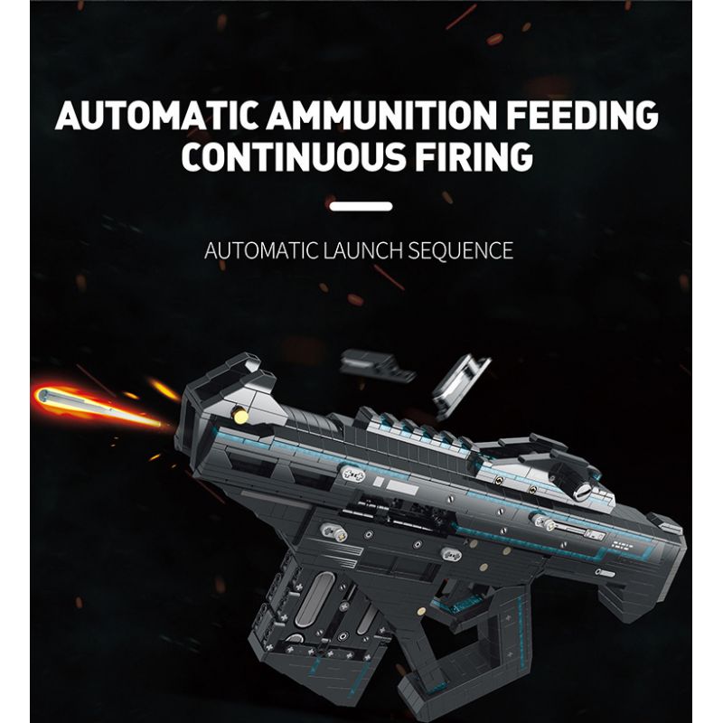 REOBRIX 77007 non  SÚNG NỔ PHÓNG bộ đồ chơi xếp lắp ráp ghép mô hình  EJECTION BURST GUN SUBMACHINE Kỹ Thuật Công Nghệ Cao Mô Hình Phương Tiện 1508 khối