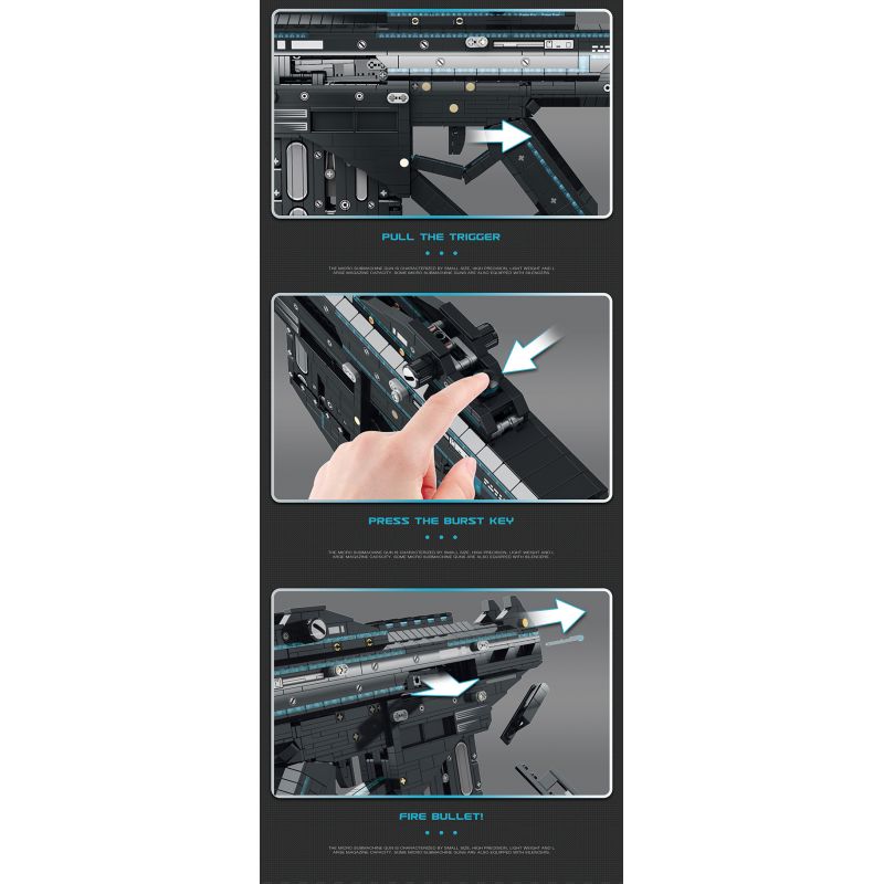 REOBRIX 77007 non  SÚNG NỔ PHÓNG bộ đồ chơi xếp lắp ráp ghép mô hình  EJECTION BURST GUN SUBMACHINE Kỹ Thuật Công Nghệ Cao Mô Hình Phương Tiện 1508 khối