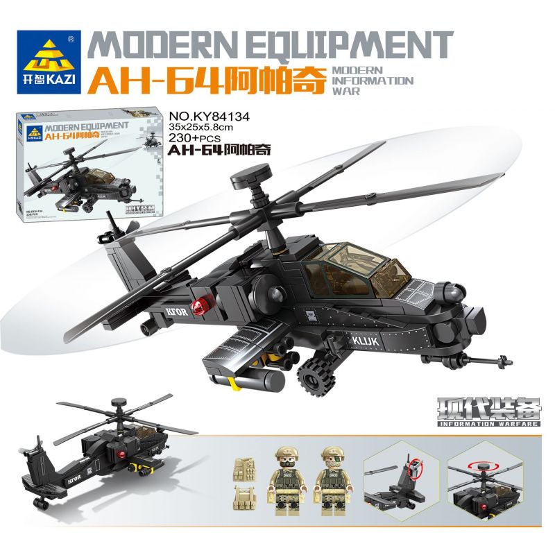 Kazi KY84134 84134 non  CHIẾN HẠM AH-64 APACHE bộ đồ chơi xếp lắp ráp ghép mô hình Military Army Quân Sự Bộ Đội 230 khối