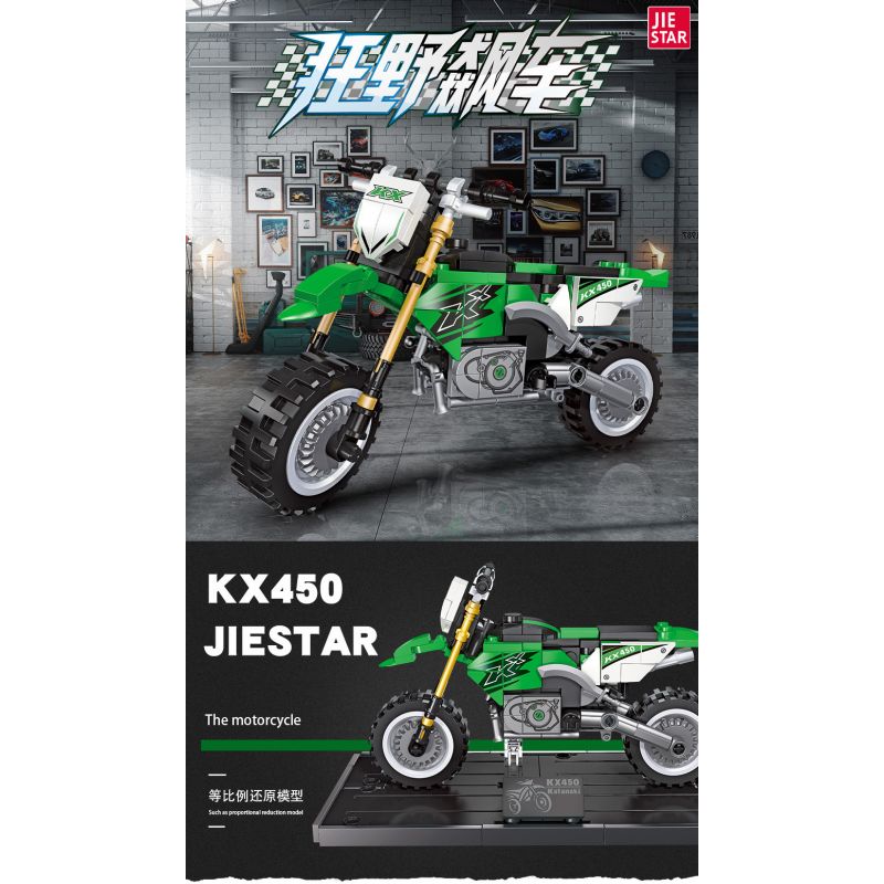 JIESTAR 92301 non  XE MÔ TÔ KAWASAKI KX450 bộ đồ chơi xếp lắp ráp ghép mô hình 229 khối