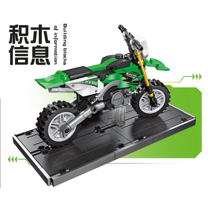 JIESTAR 92301 non  XE MÔ TÔ KAWASAKI KX450 bộ đồ chơi xếp lắp ráp ghép mô hình 229 khối