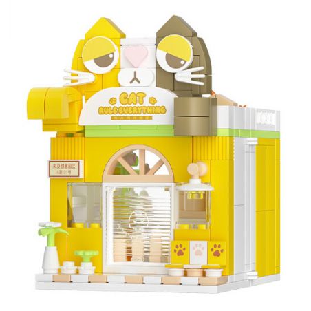 WEKKI 516603 non  CÓ MỘT BỨC TRANH LỚN CỬA HÀNG MÈO MÀU CAM bộ đồ chơi xếp lắp ráp ghép mô hình Creator CAT RULE EVERYTHING Sáng Tạo 280 khối