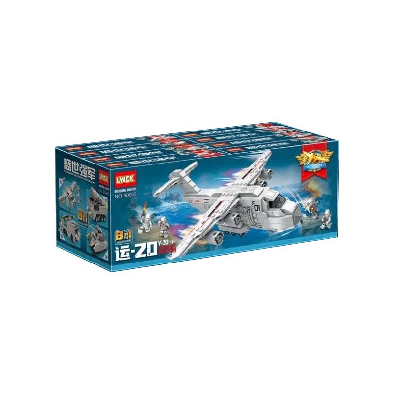 LWCK 90060 non Lego 8 TỔ HỢP MÁY BAY VẬN TẢI YUN-20 bộ đồ chơi xếp lắp ráp ghép mô hình Flourishing Age Strengthen The Army Y-20 TRANSPORT AVIATION 991 khối