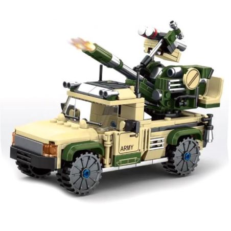 MINGDI K0263 0263 non  XE BÁN TẢI TRANG BỊ SÚNG PHÒNG KHÔNG bộ đồ chơi xếp lắp ráp ghép mô hình Military Army Quân Sự Bộ Đội 395 khối