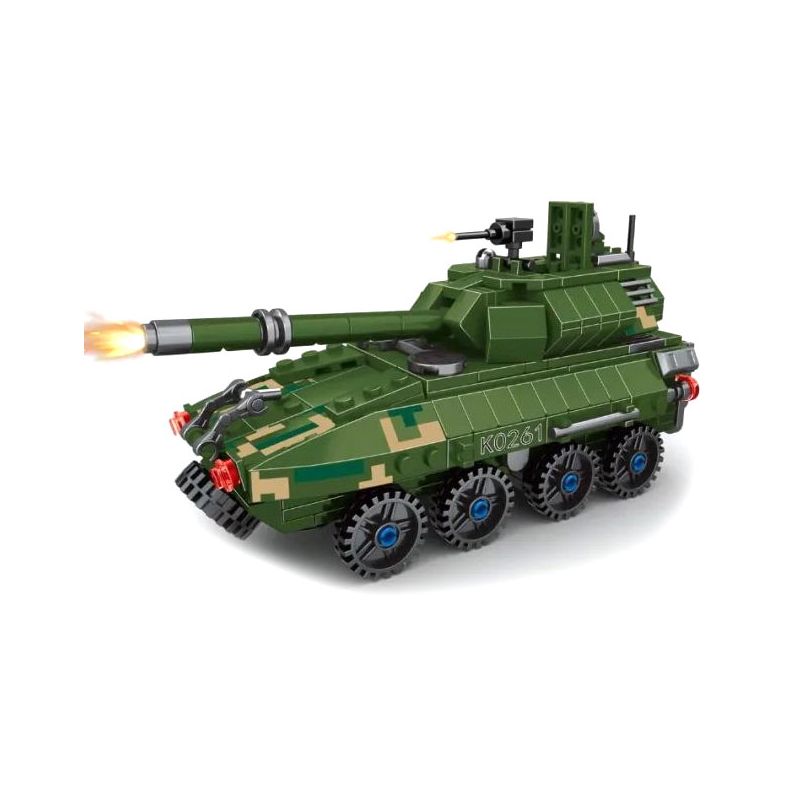 MINGDI K0261 0261 non Lego XE TĂNG BÁNH LỐP bộ đồ chơi xếp lắp ráp ghép mô hình Military Army Quân Sự Bộ Đội 414 khối